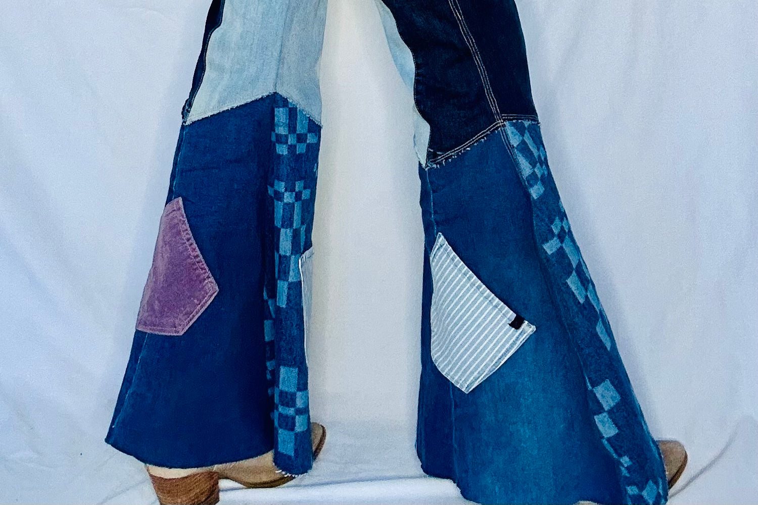 patchwork bell bottom jeans