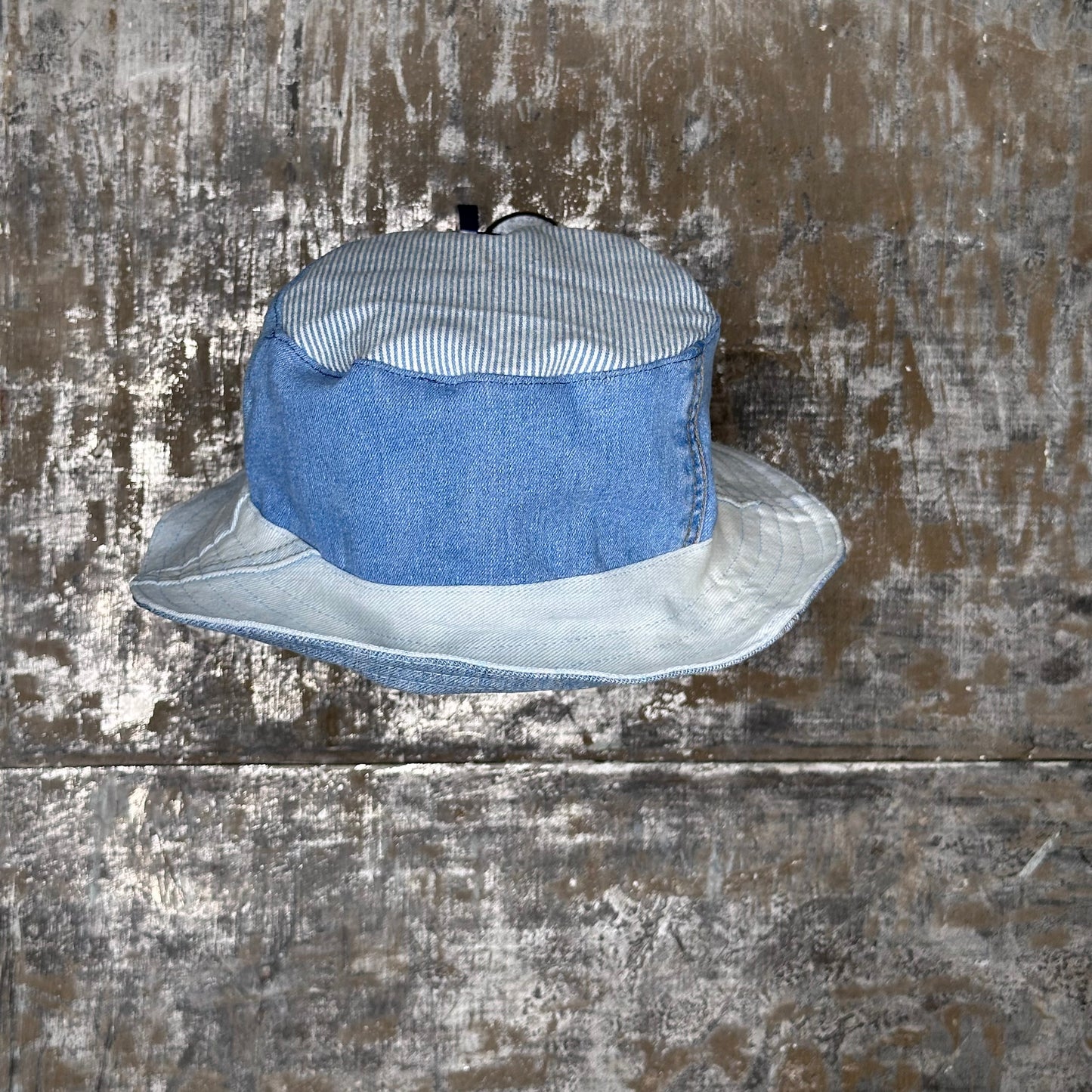 blue cheetah, pinstrpes + blue patchwork denim reversible bucket hat
