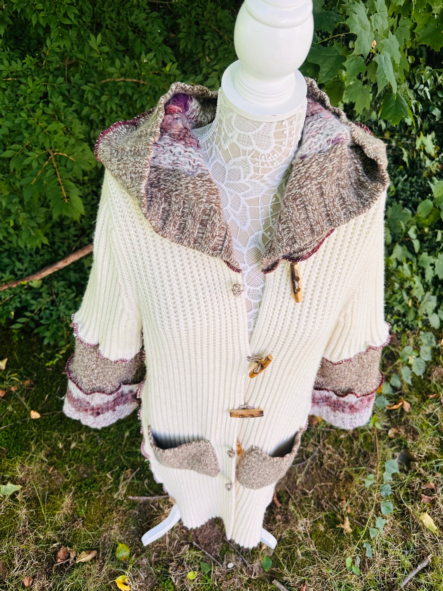 creams + browns long cozy cardigan coat