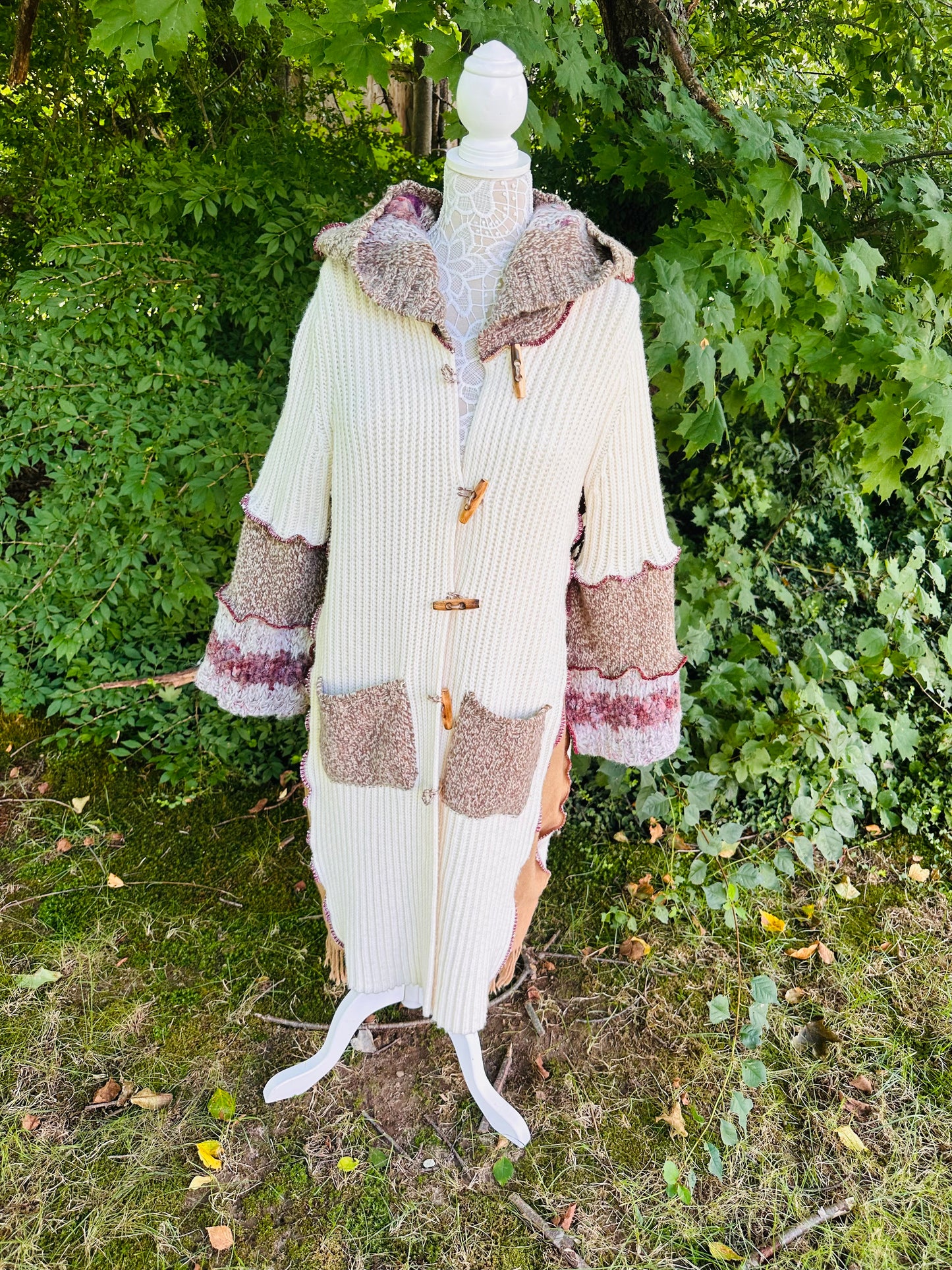 creams + browns long cozy cardigan coat