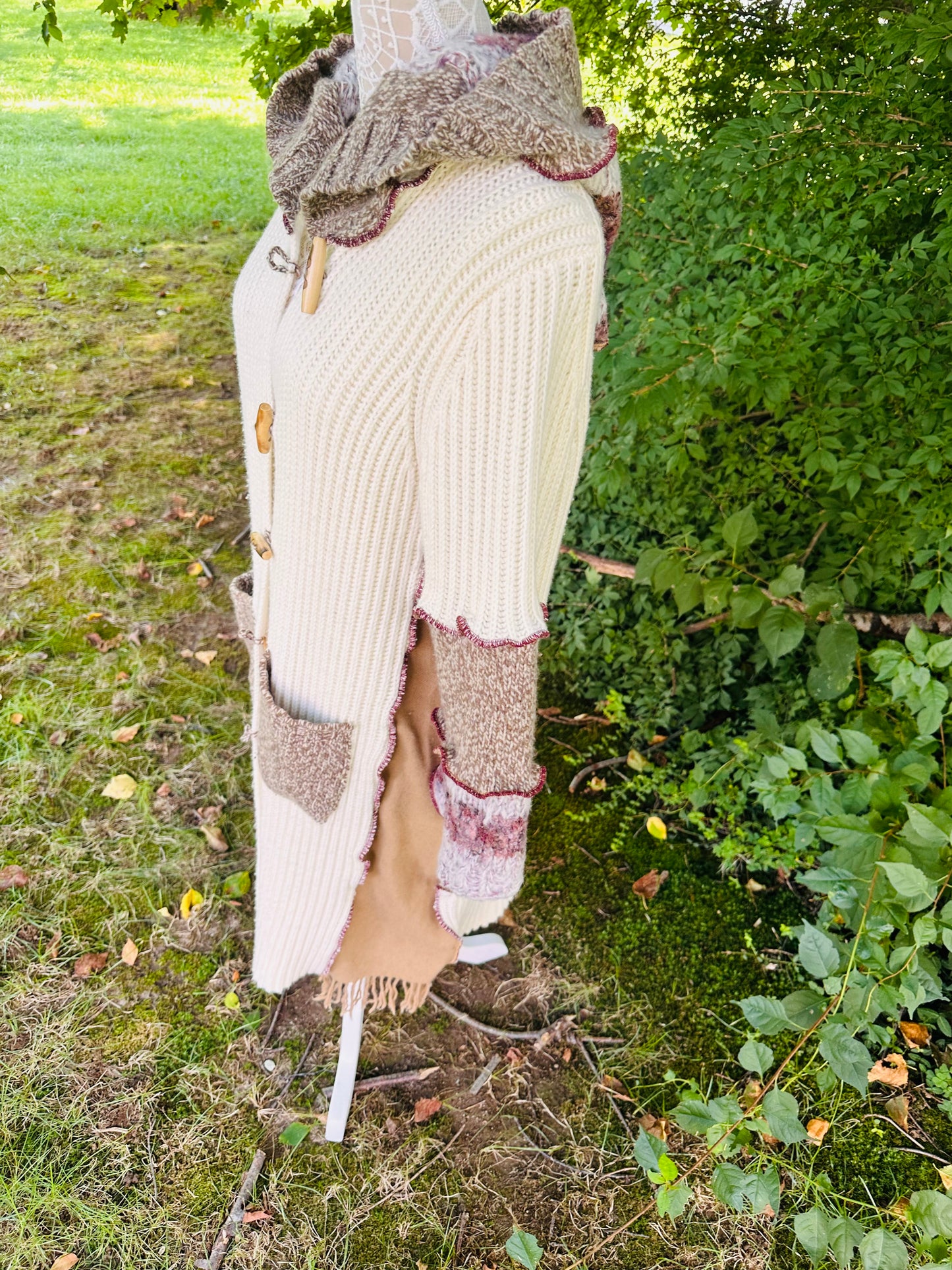 creams + browns long cozy cardigan coat