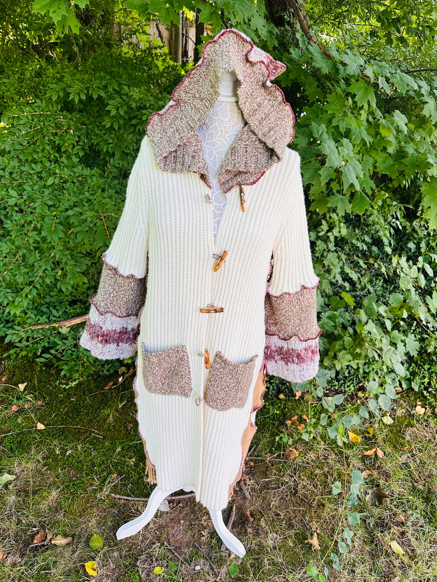 creams + browns long cozy cardigan coat