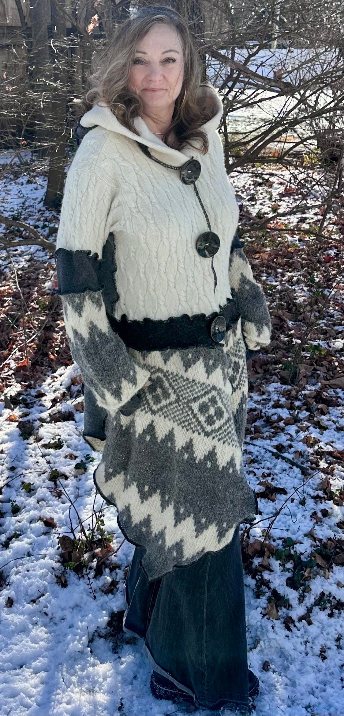 irish cream + gray cozy fun sweater coat