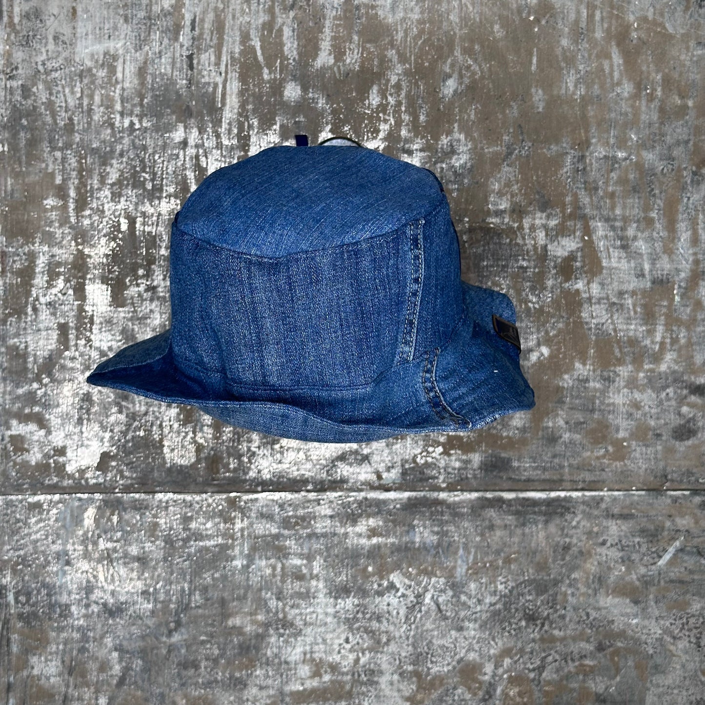 shades of blue patchwork denim reversible bucket hat