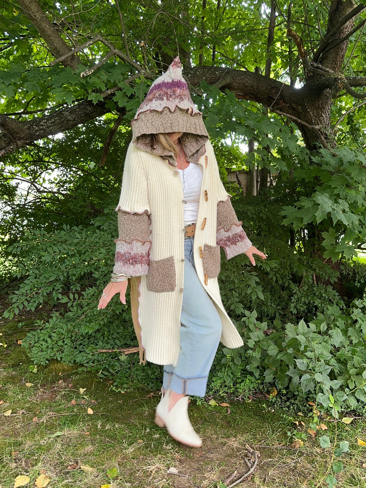 creams + browns long cozy cardigan coat