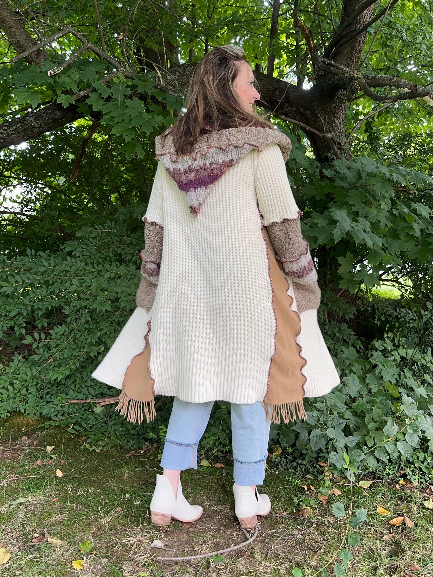 creams + browns long cozy cardigan coat