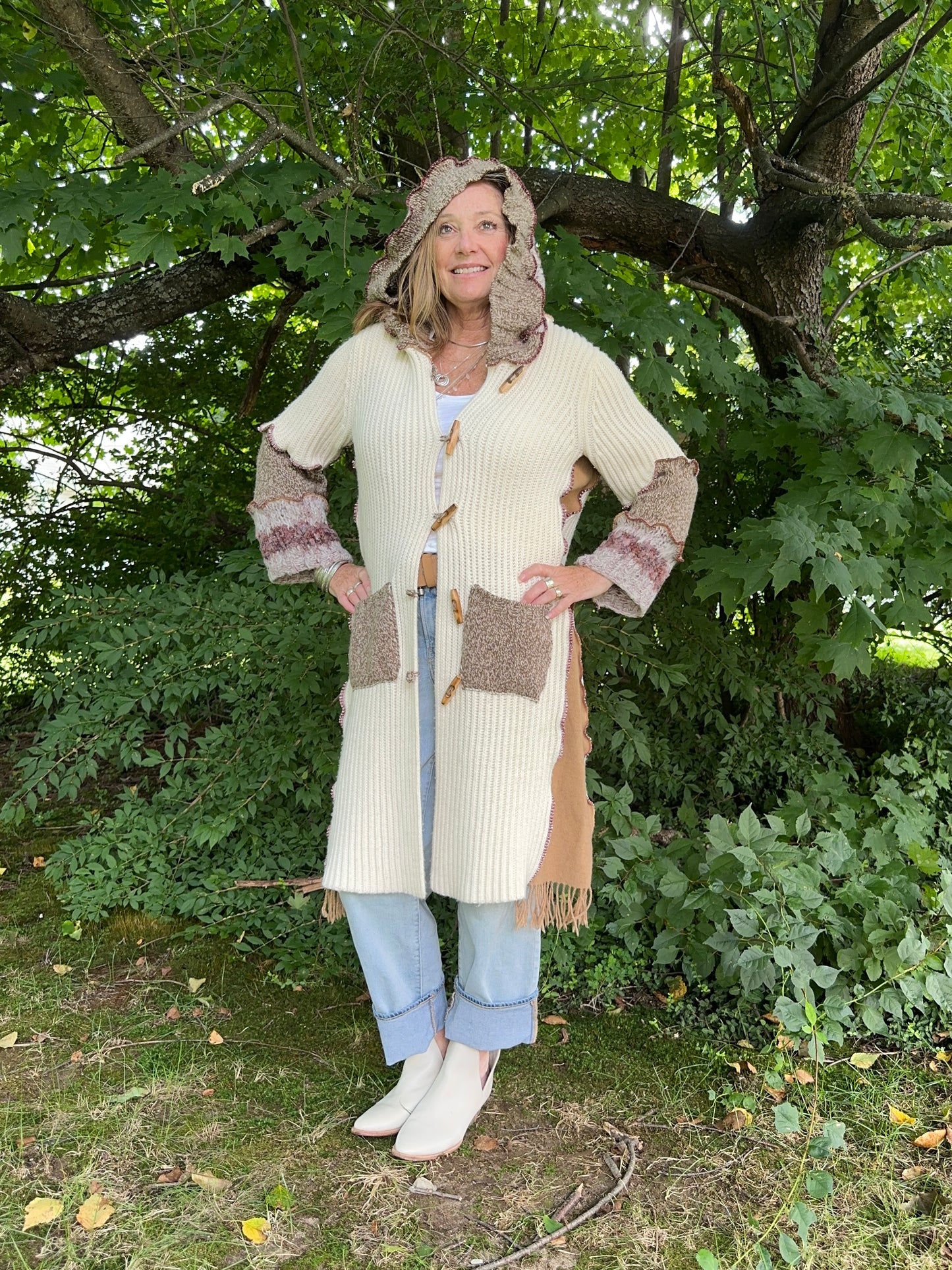 creams + browns long cozy cardigan coat