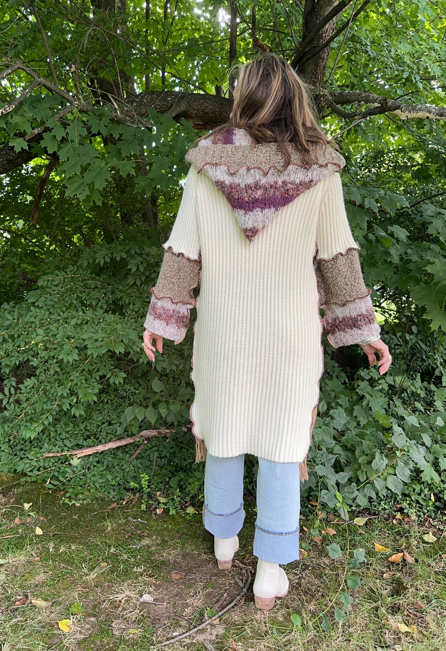 creams + browns long cozy cardigan coat