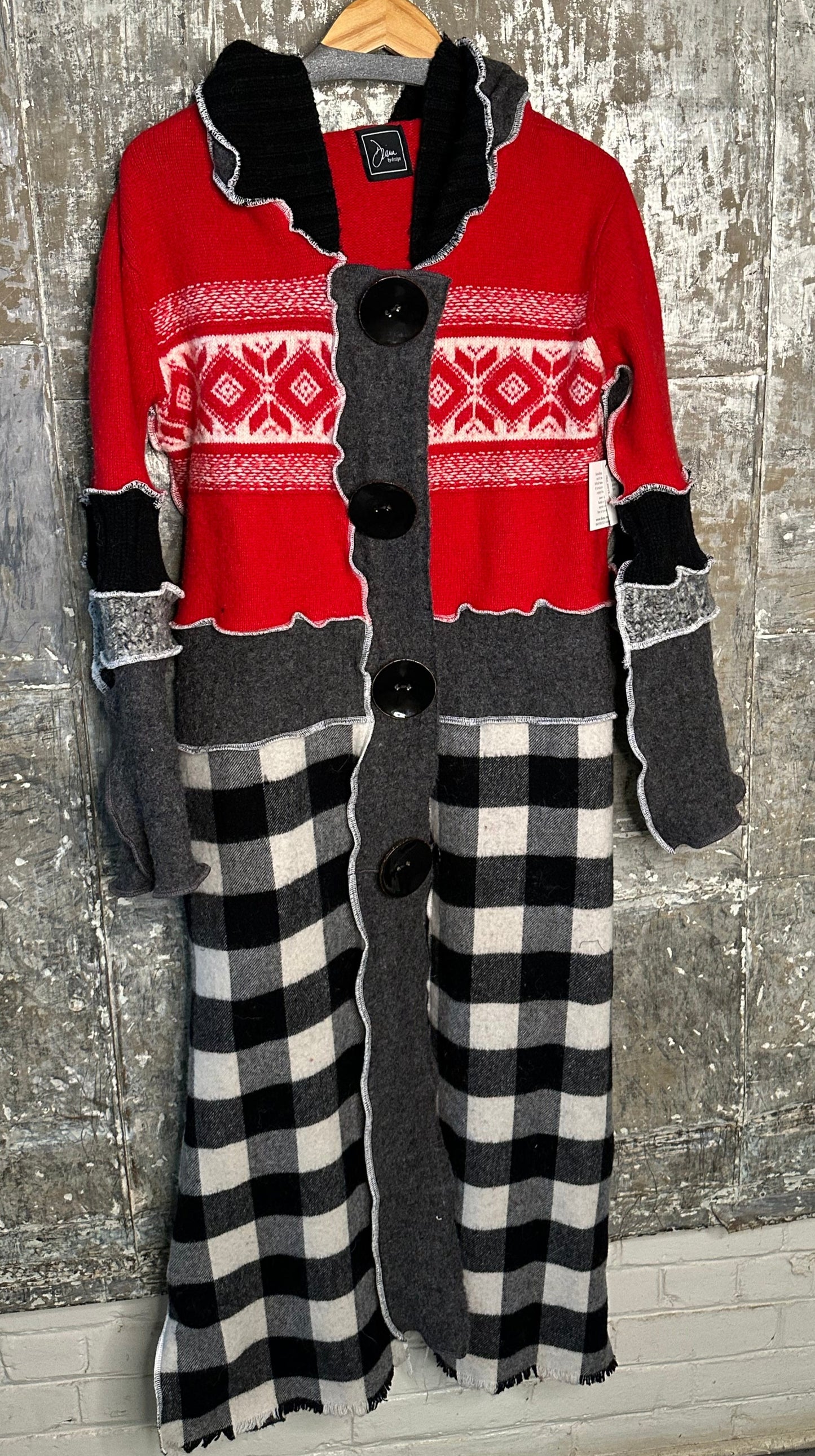 red winter black white check duster