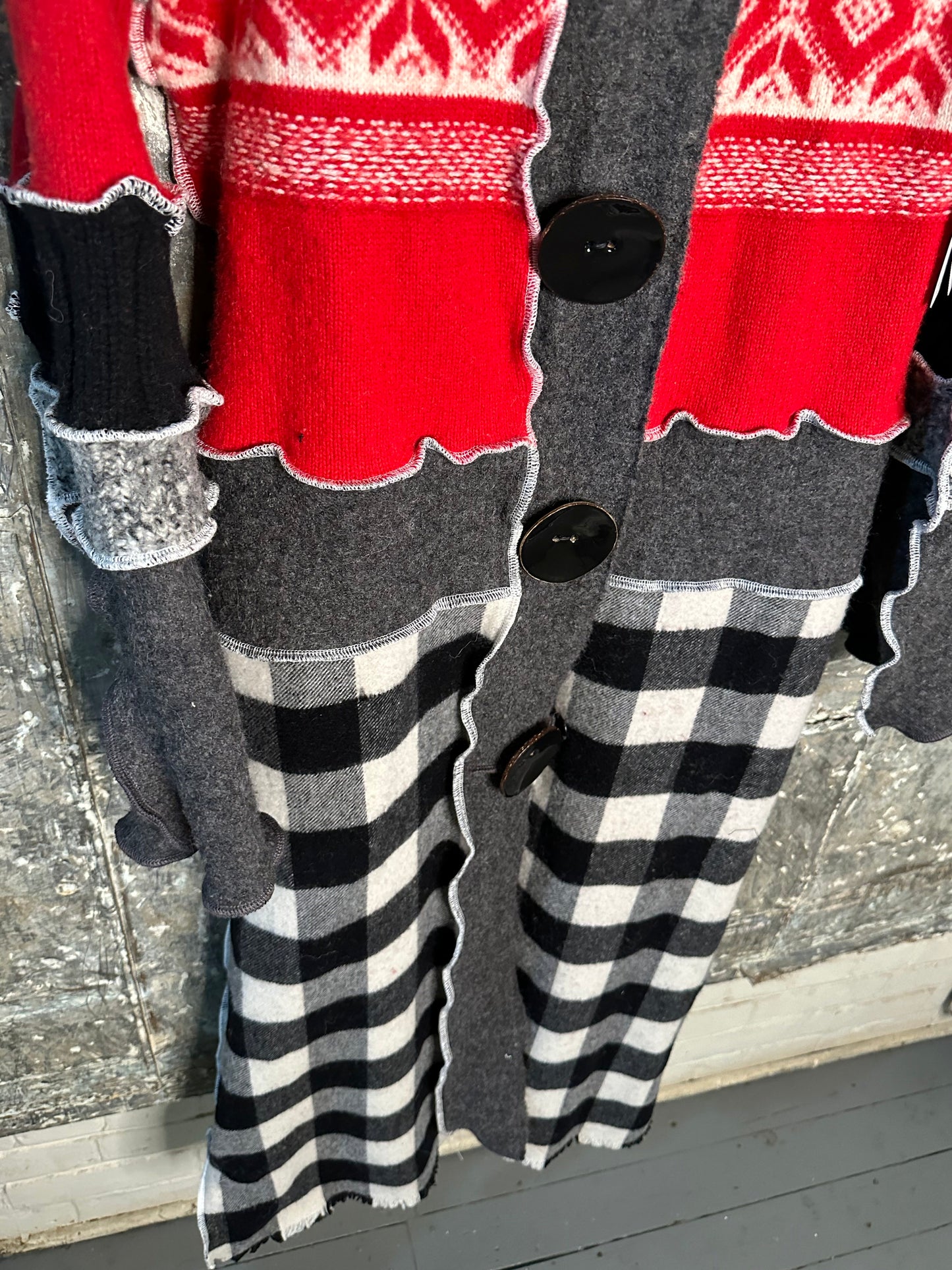 red winter black white check duster