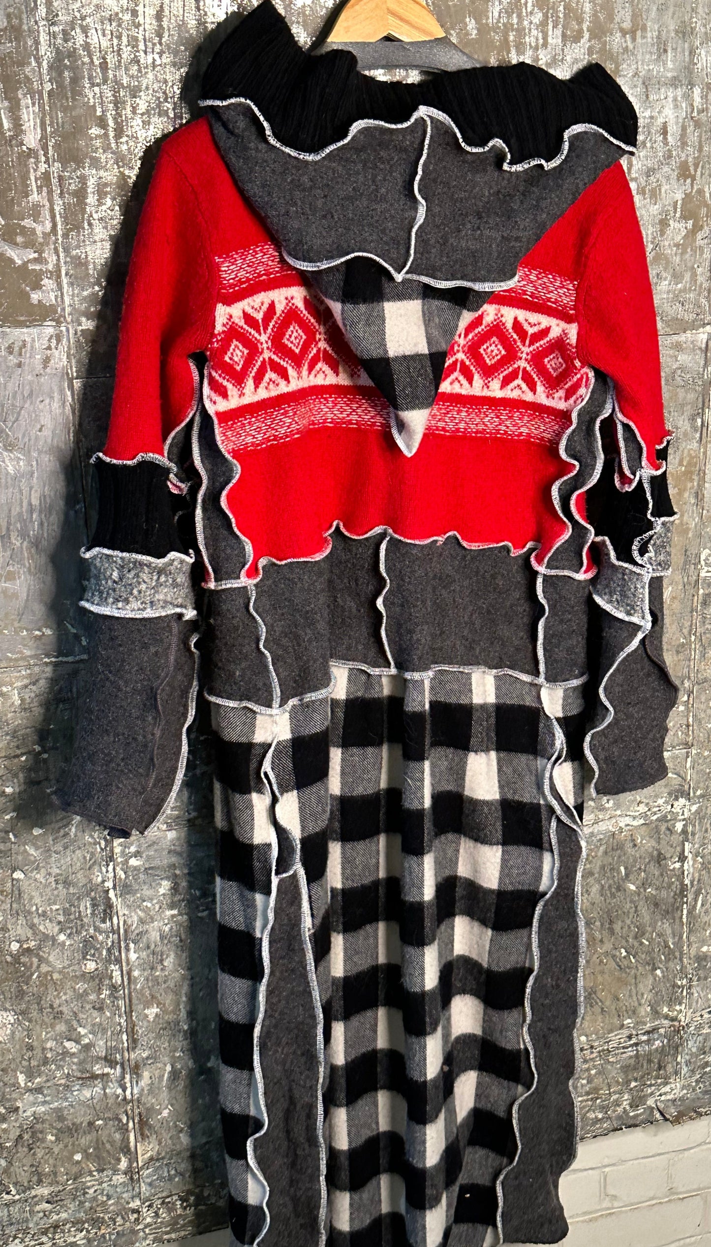 red winter black white check duster