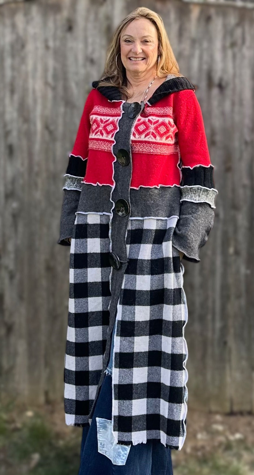 red winter black white check duster