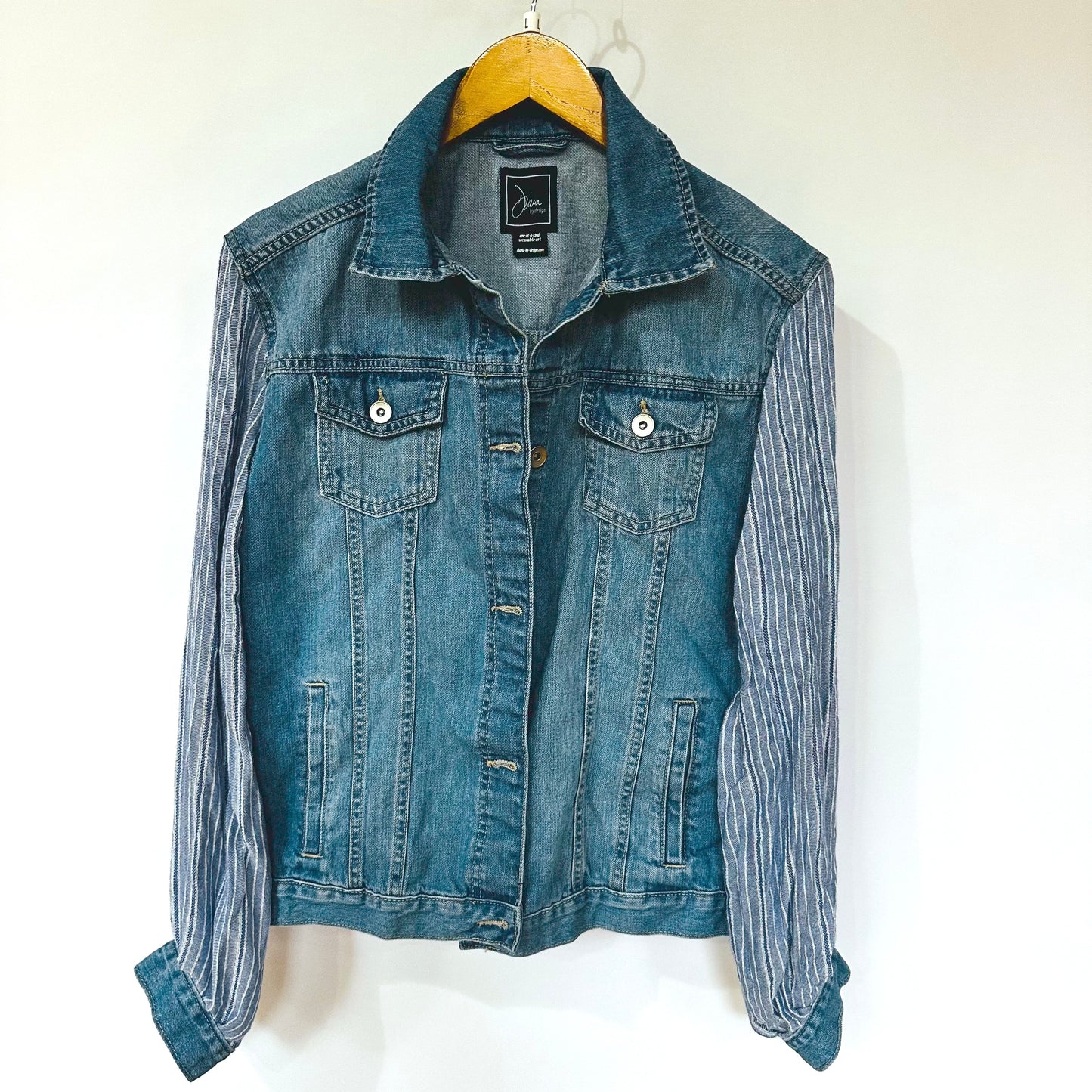 silver streaked blue denim jacket