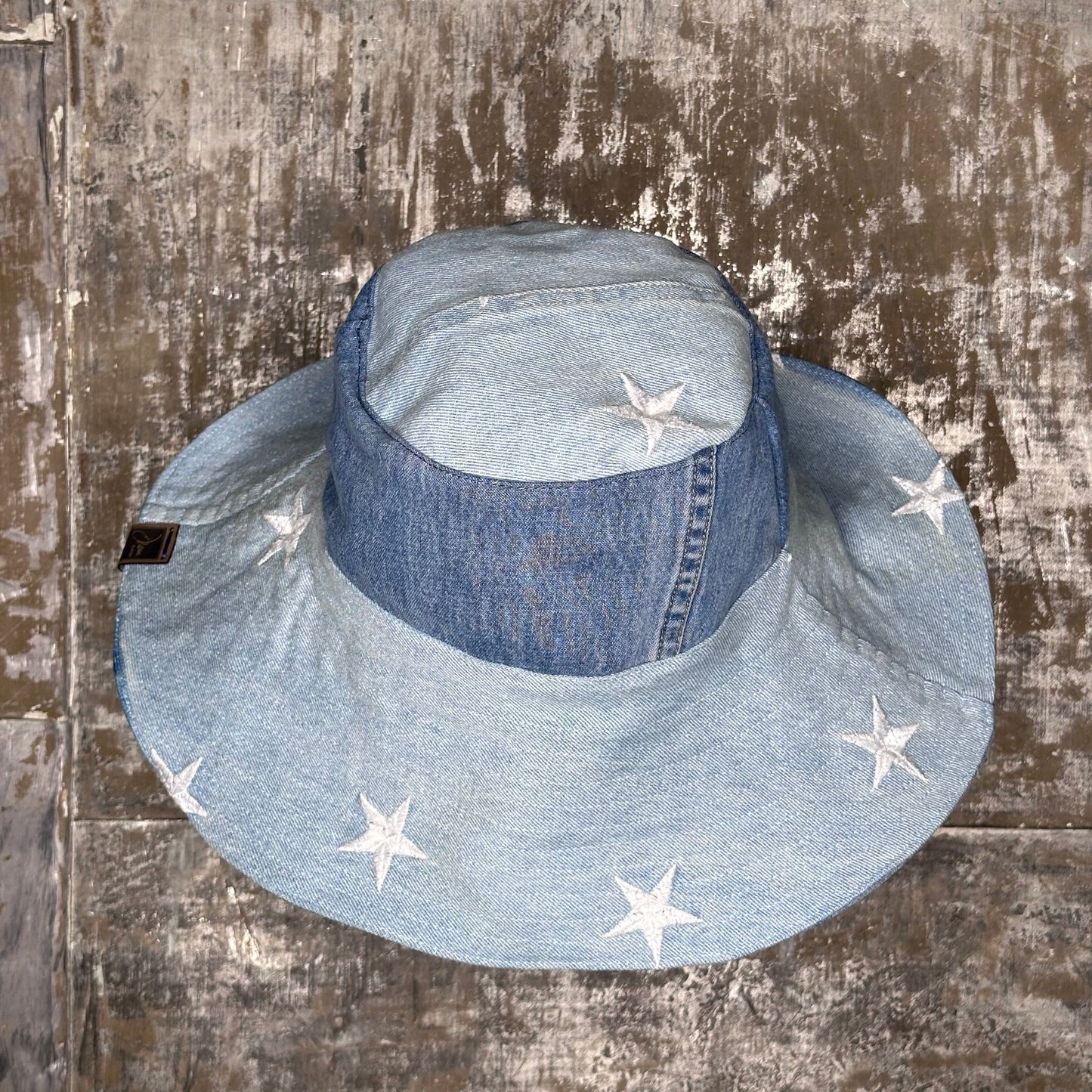 embroidered star + denim reversible sun hat