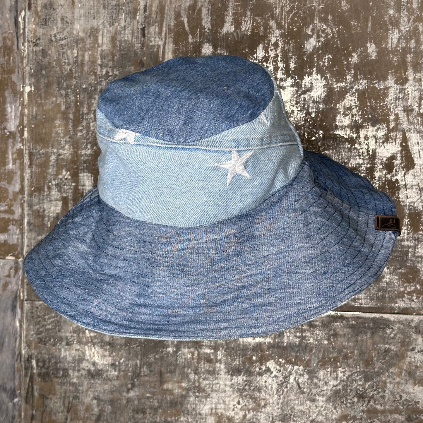embroidered star + denim reversible sun hat