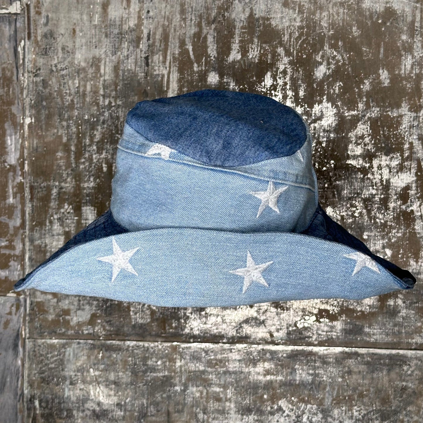 embroidered star + denim reversible sun hat