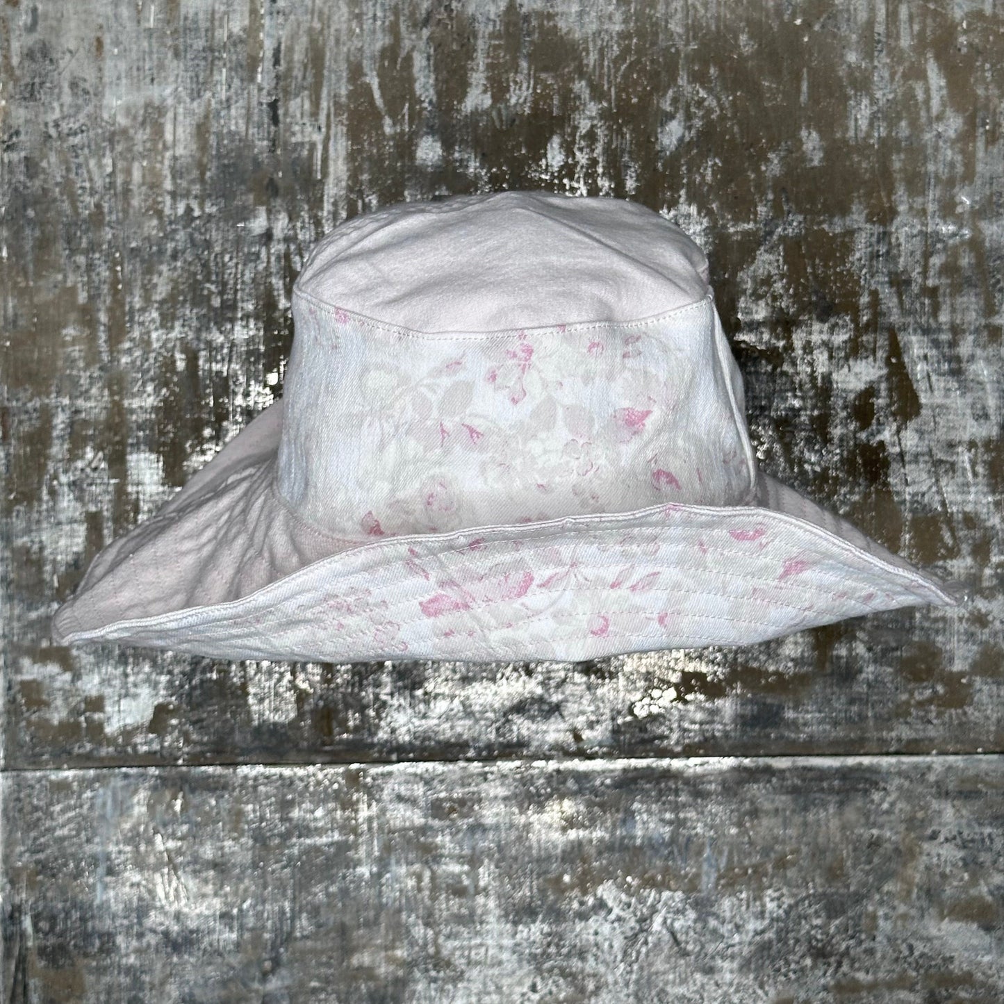 pastel floral + soft pink denim reversible sun hat