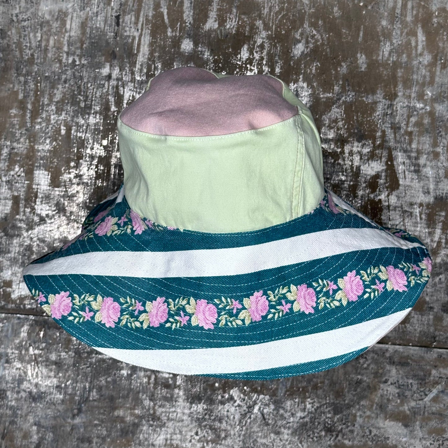 stripes, floral + colored denim reversible sun hat