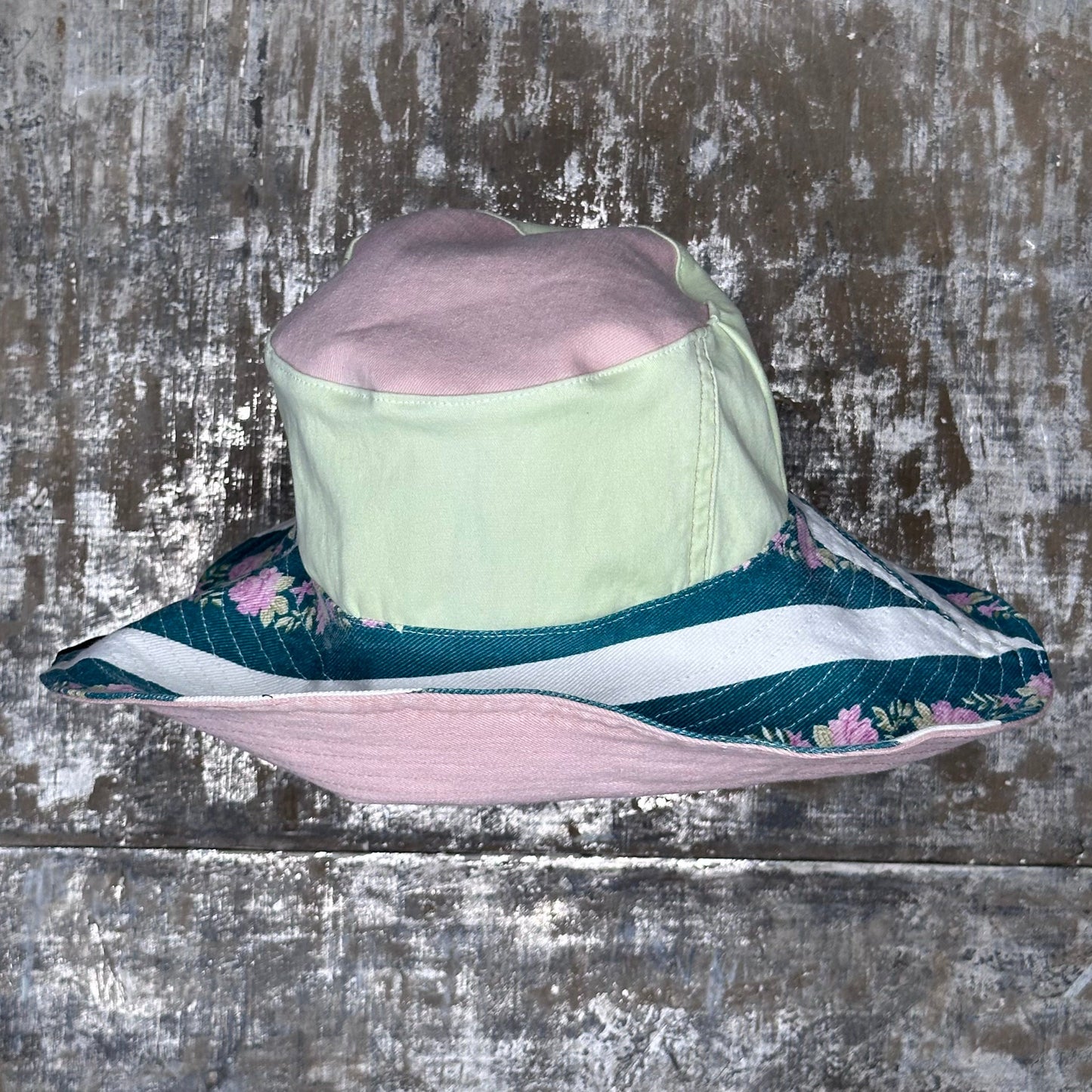 stripes, floral + colored denim reversible sun hat