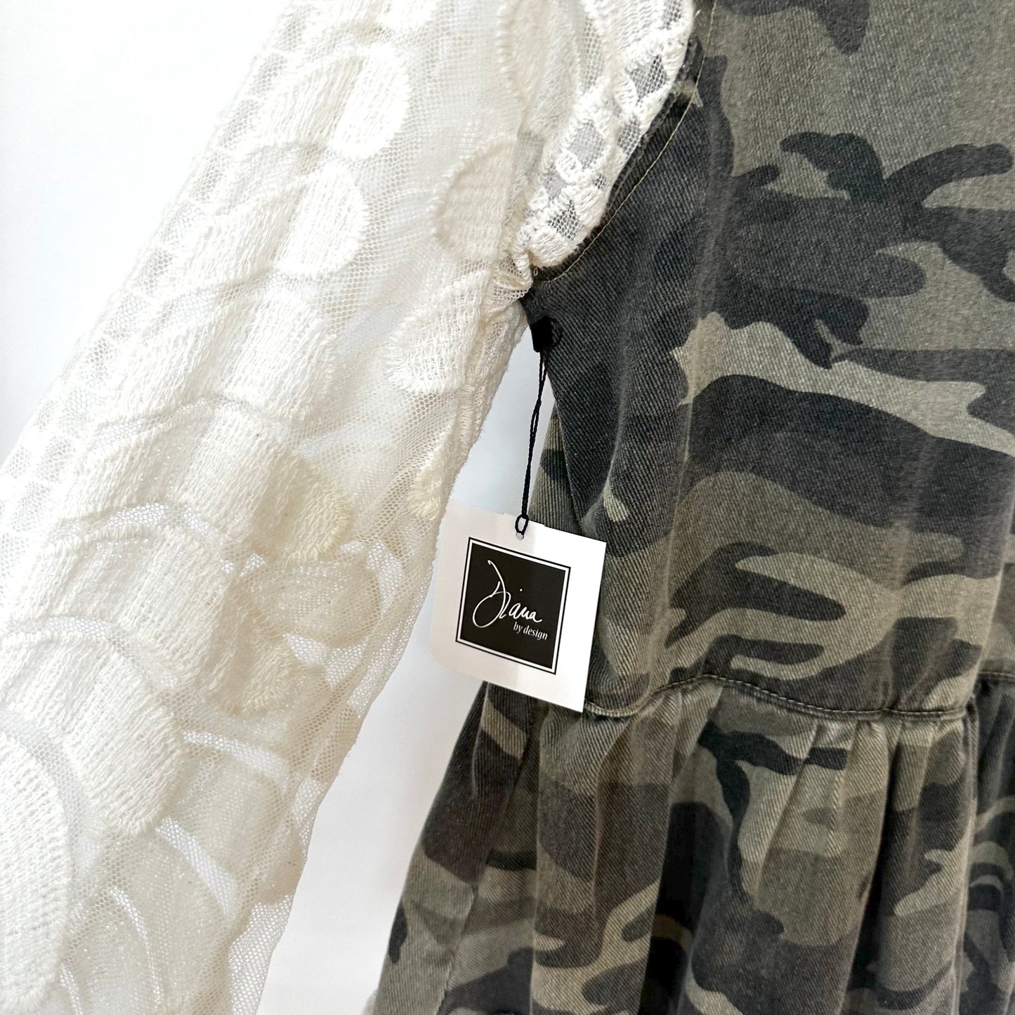 peplum distressed camo + lace