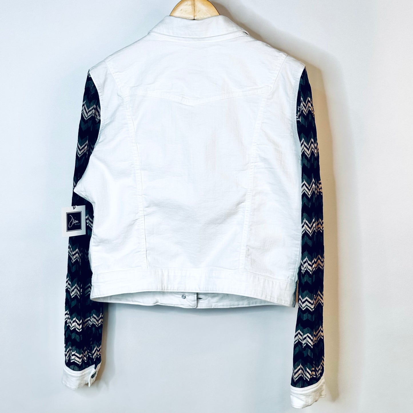 black + white zigzag vintage white denim jacket