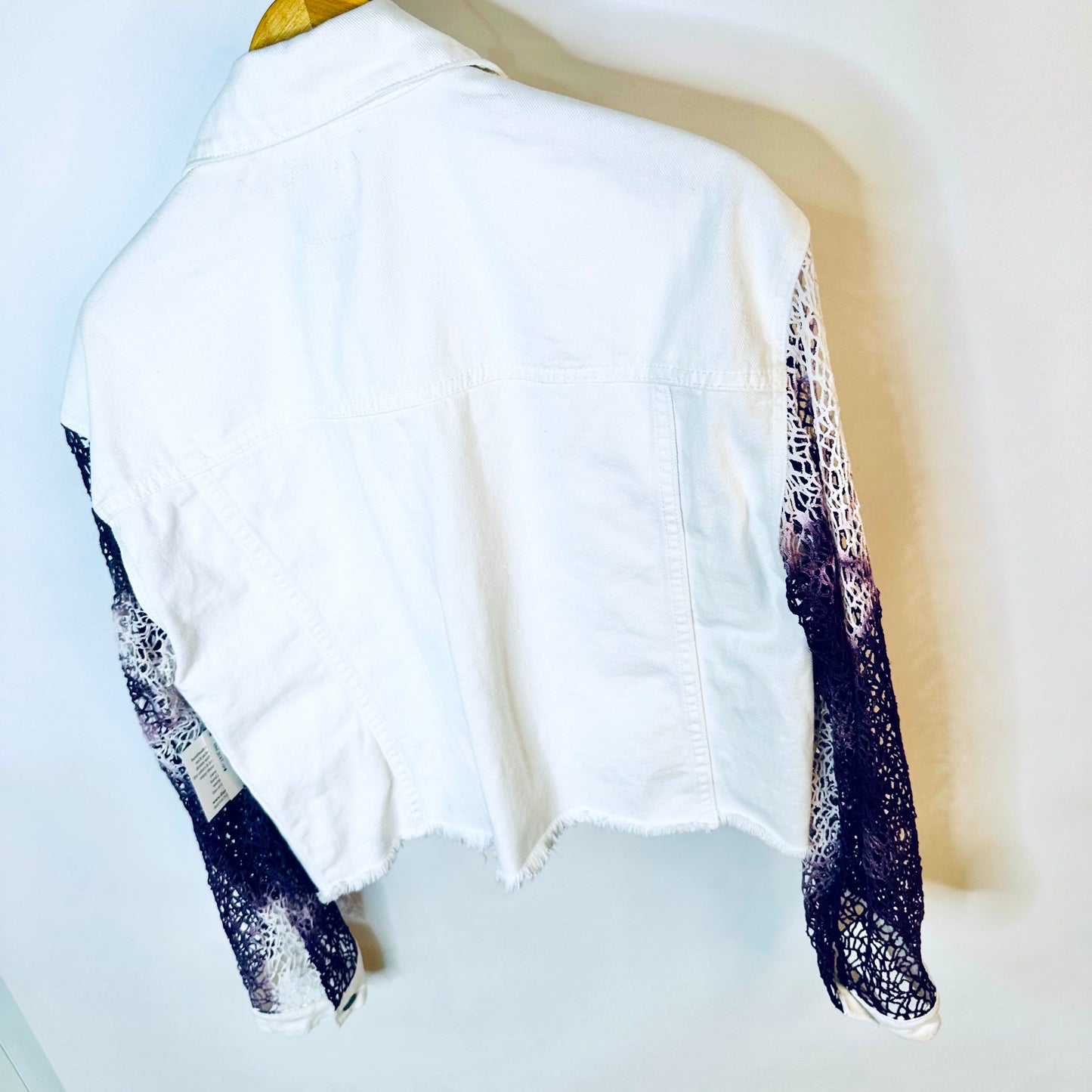 purple + white tie dye lace white denim jacket