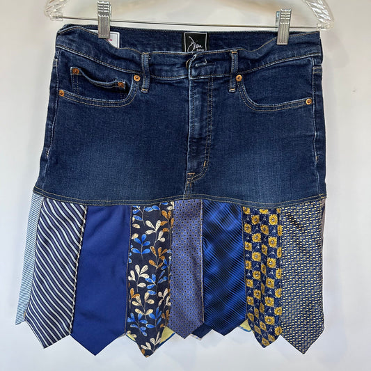 shades of blues denim + tie skirt, (size 12)