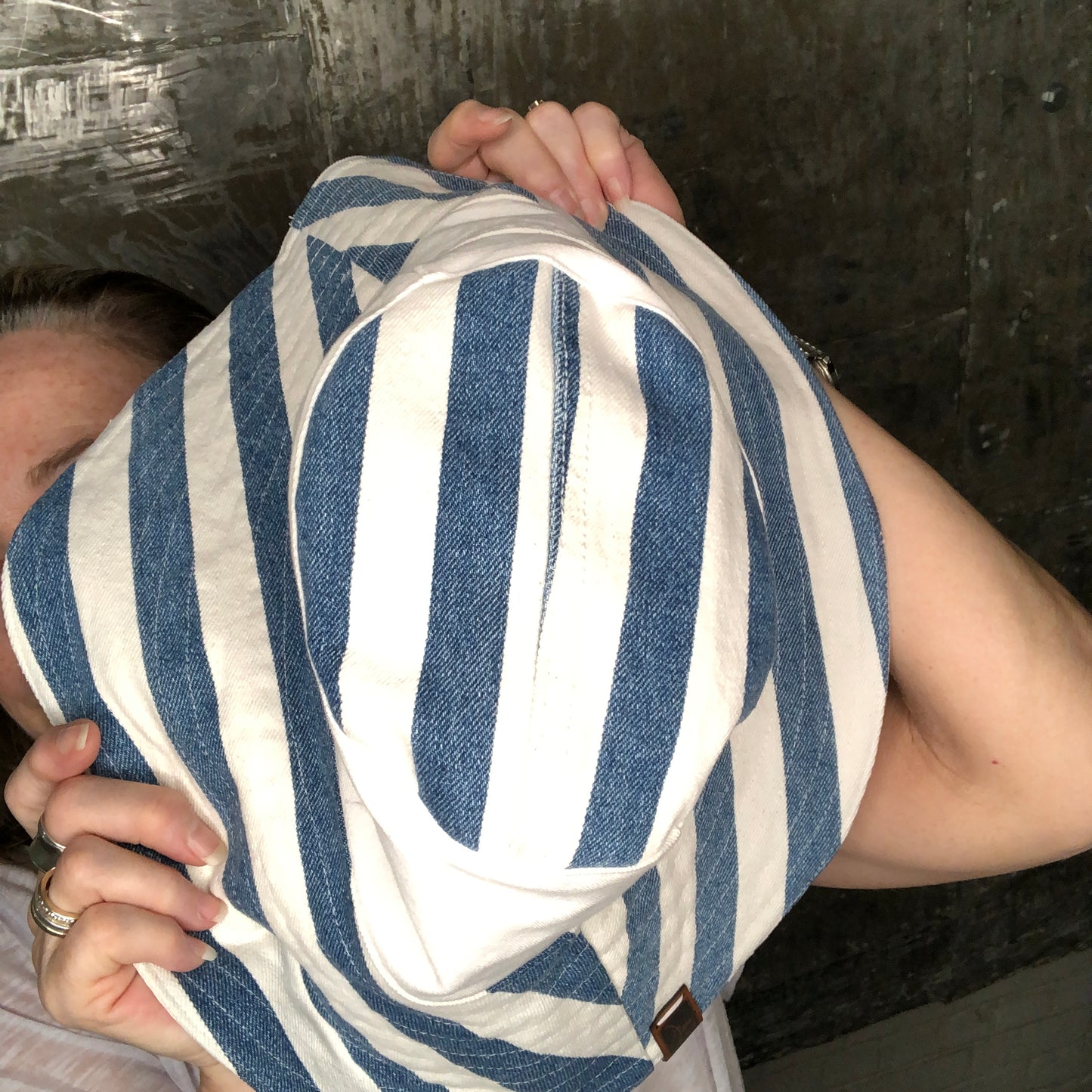 summer stripe + white denim reversible sun hat