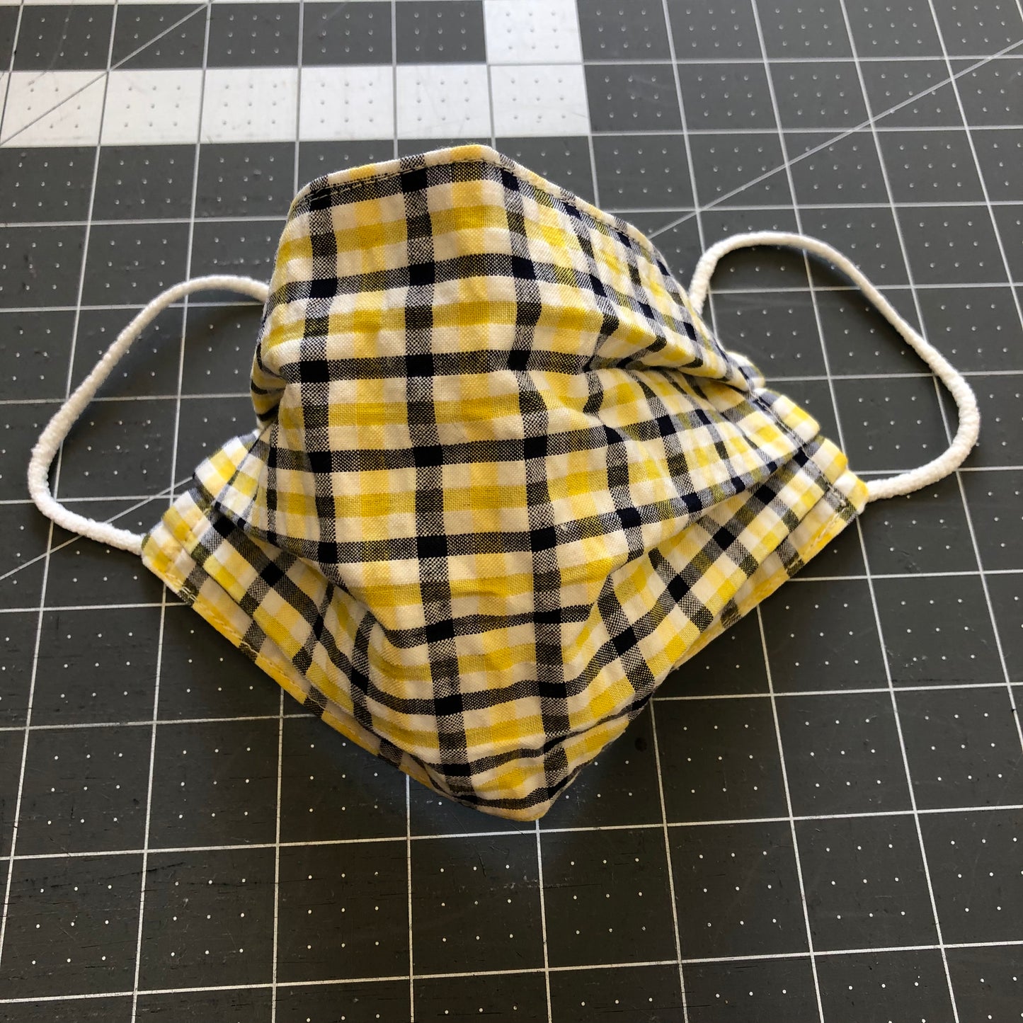 navy + yellow seersucker cotton face mask