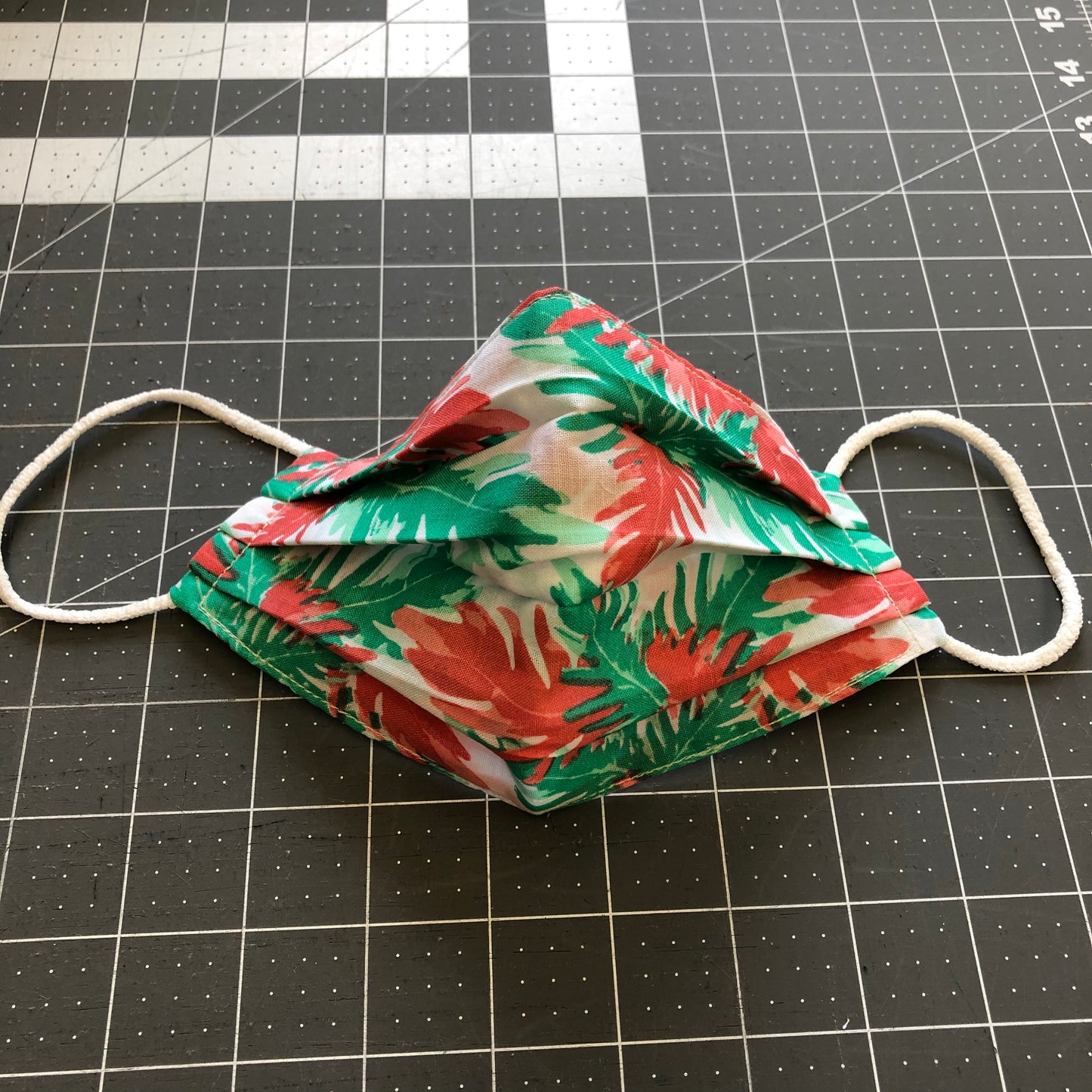 light red + green tropical floral cotton face mask