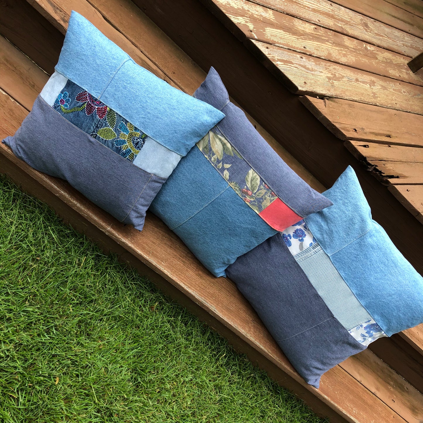 20" shades of denim block pillow