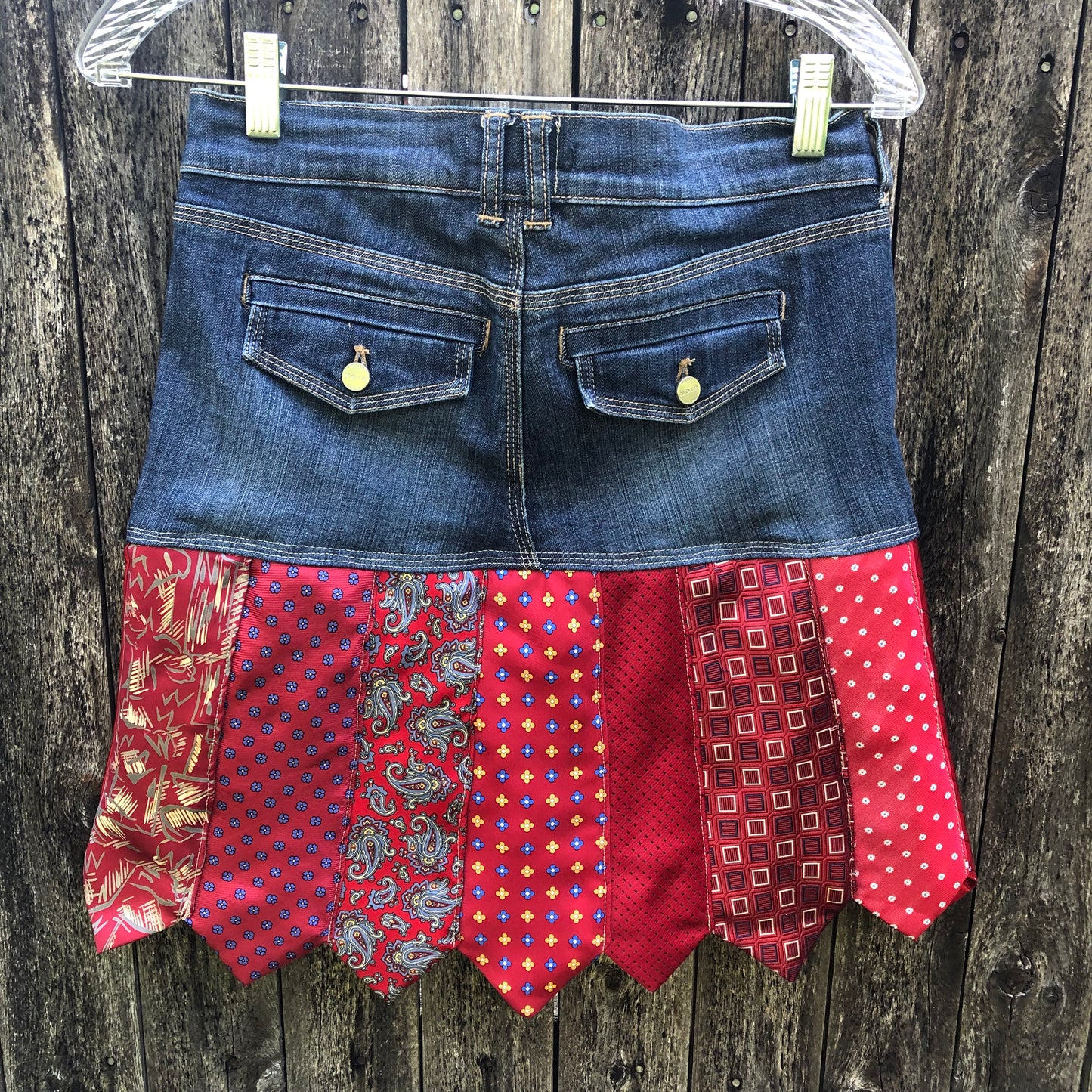 hot reds jumping frogs denim + tie skirt, (size 0/2)
