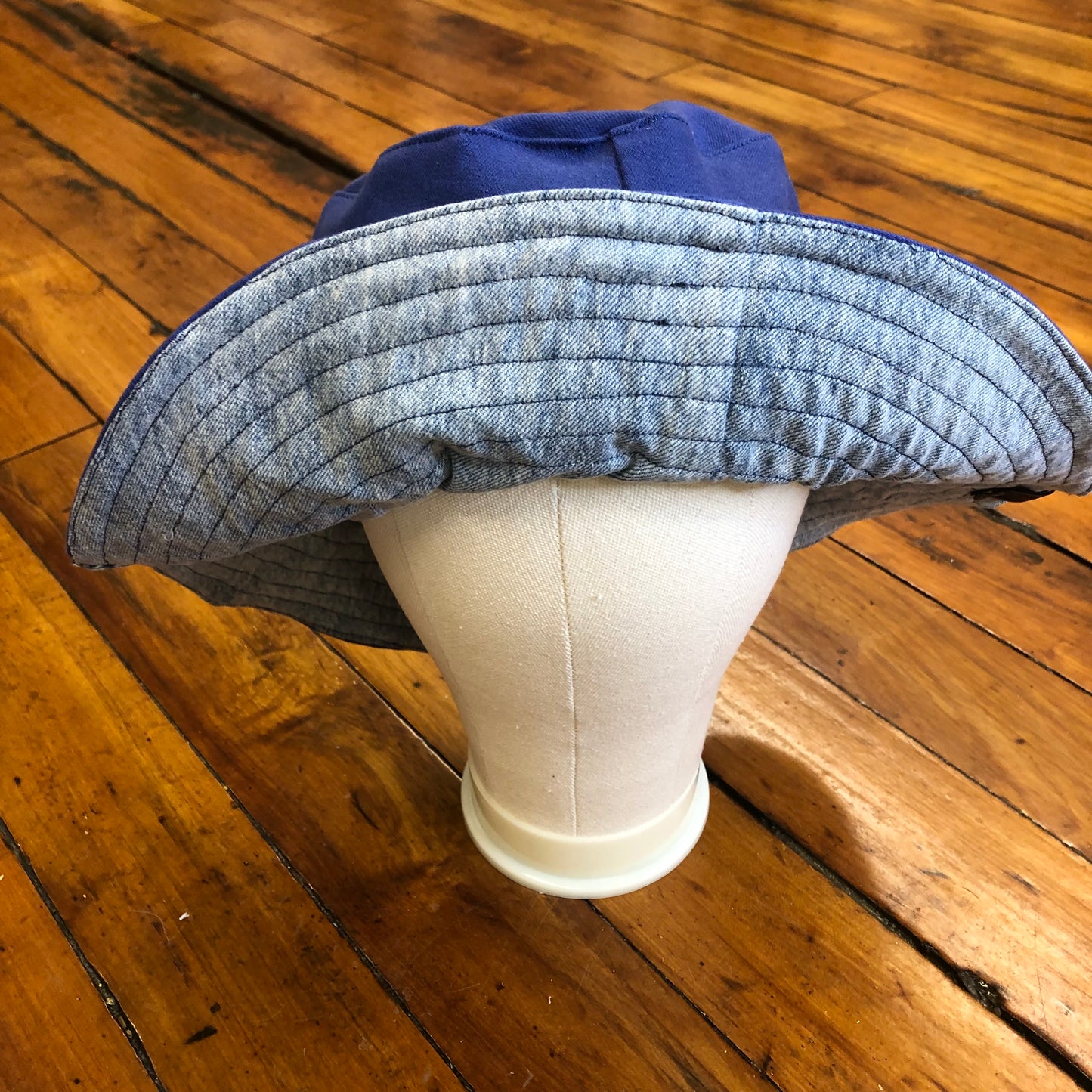 cobalt blue denim + distressed denim reversible sun hat