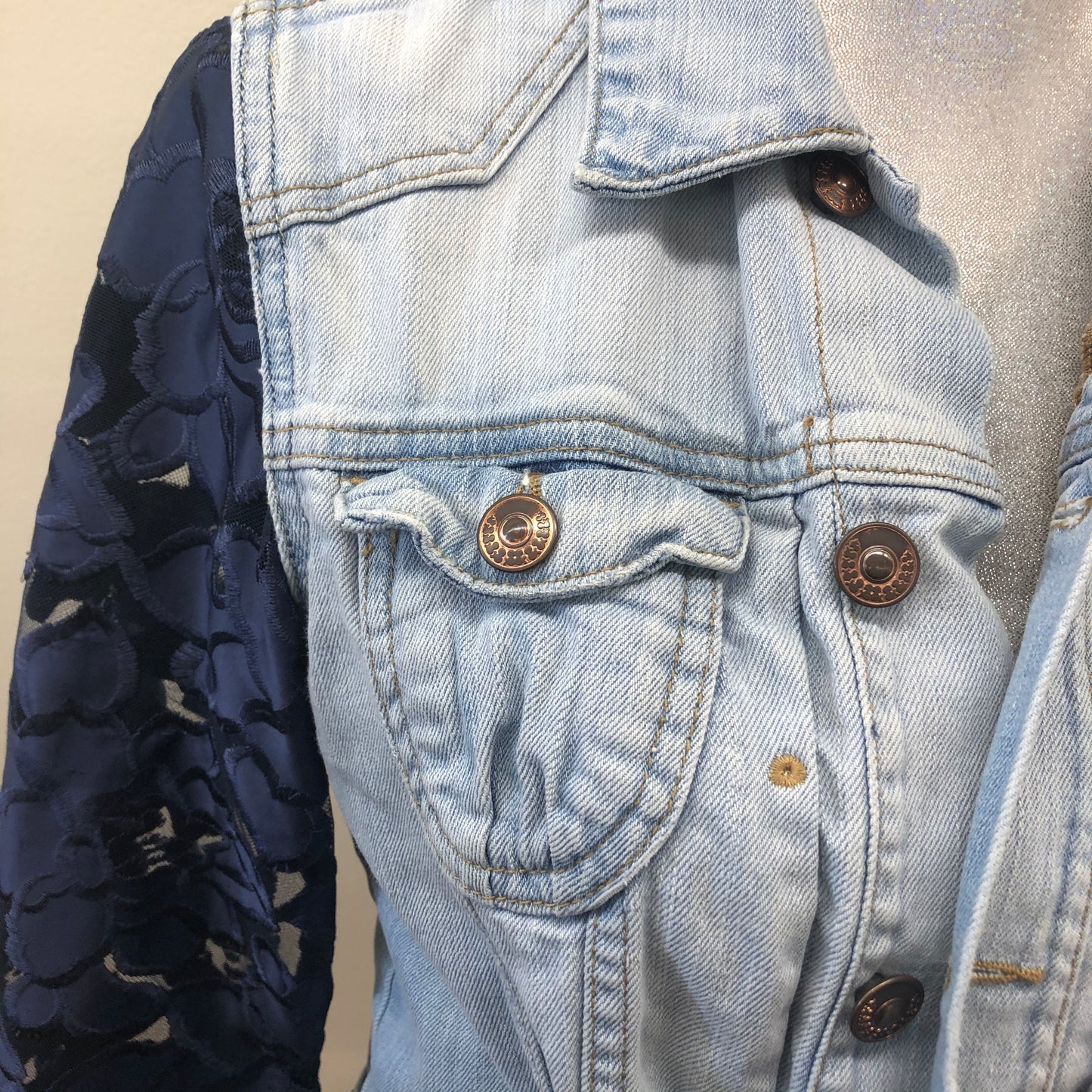 soft feminine denim + navy lace bells