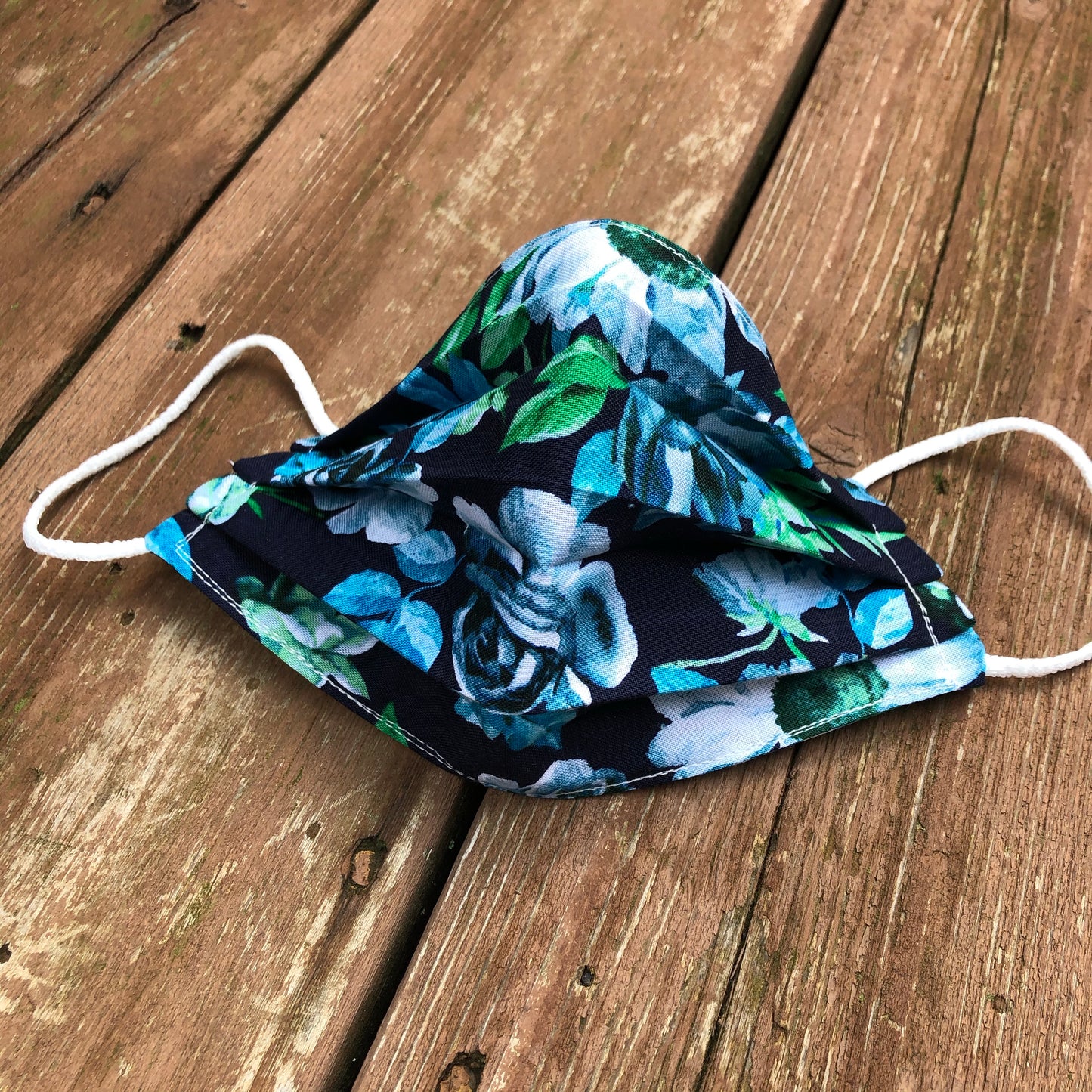 navy with blue green florals face mask