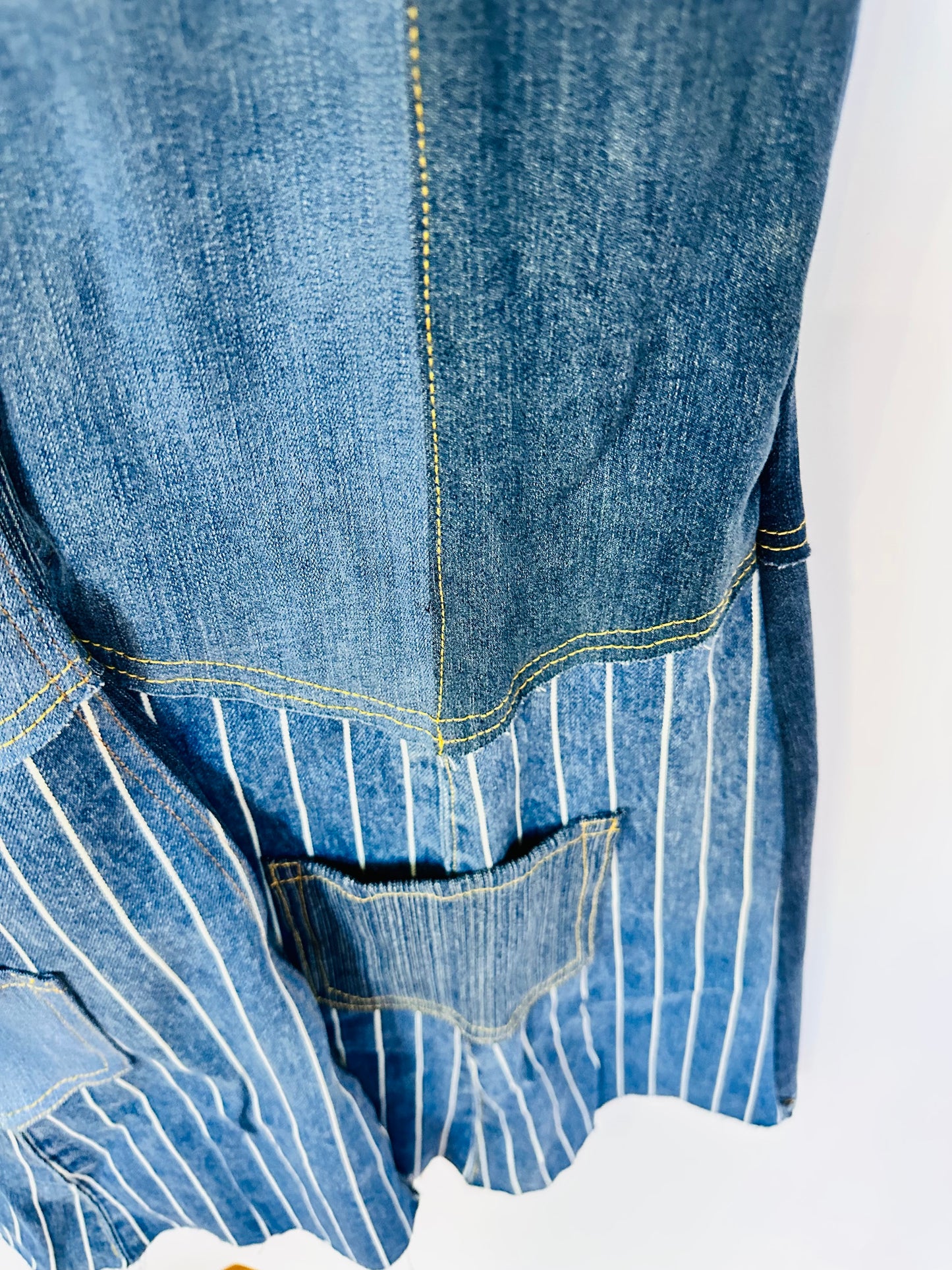 high waisted dark blue + stripes bell bottom jeans [10/30]