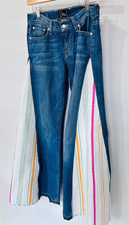 deep blue striped quilted bell bottoms [6/28] long