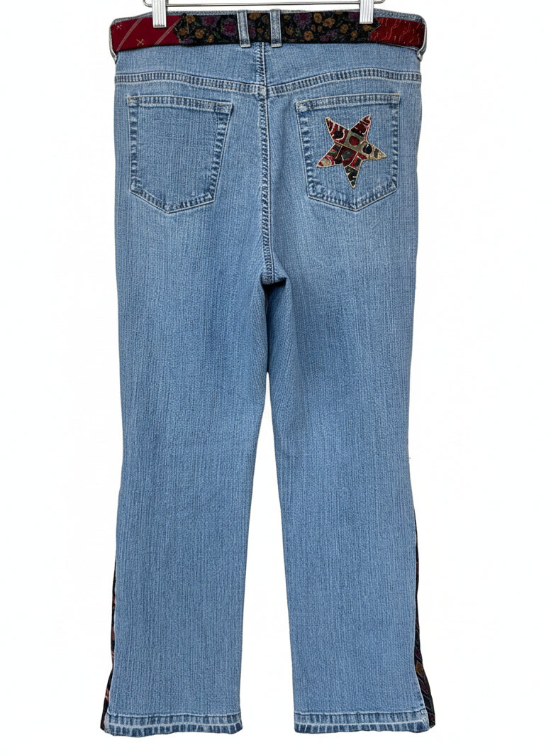 faded blue denim + crimson mirage necktie bells [14] short