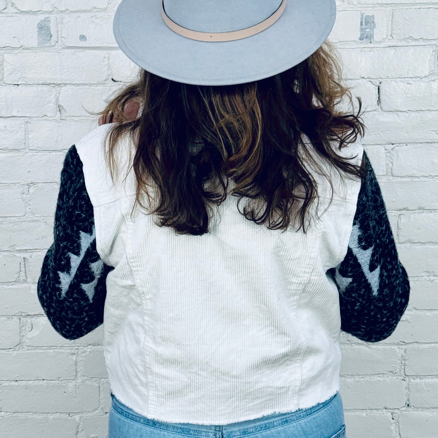 crop white corduroy + soft aztec bells