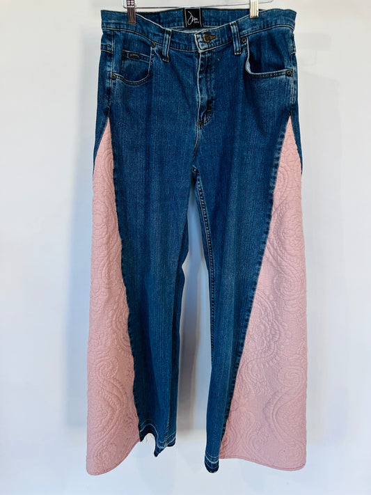 dusty rose floral quilted bell bottoms [12/31]
