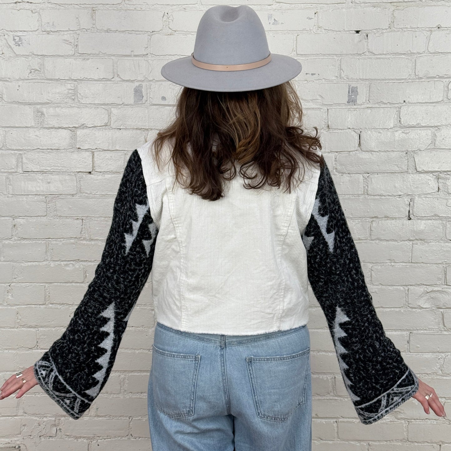 crop white corduroy + soft aztec bells
