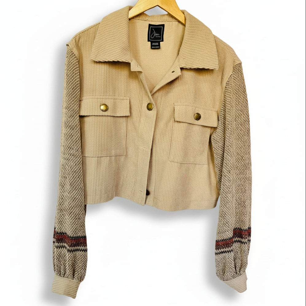 soft textured knit + cropped corduroy jacket [m]