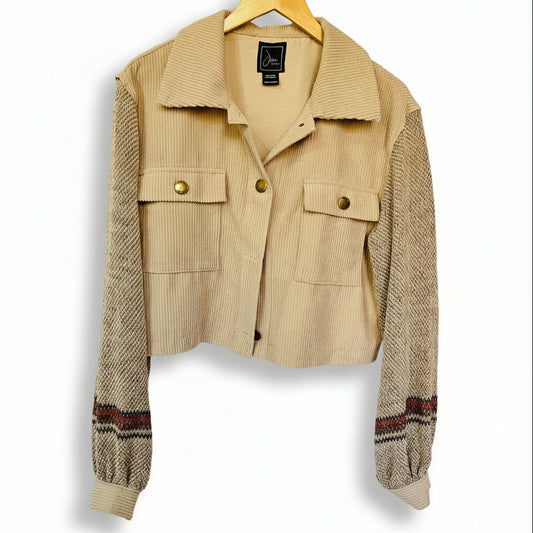 soft textured knit + cropped corduroy jacket [m]