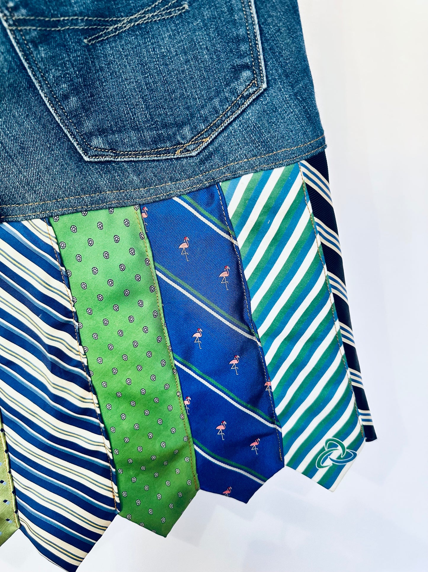 shades of spring ties + denim skirt, [size 10/30]