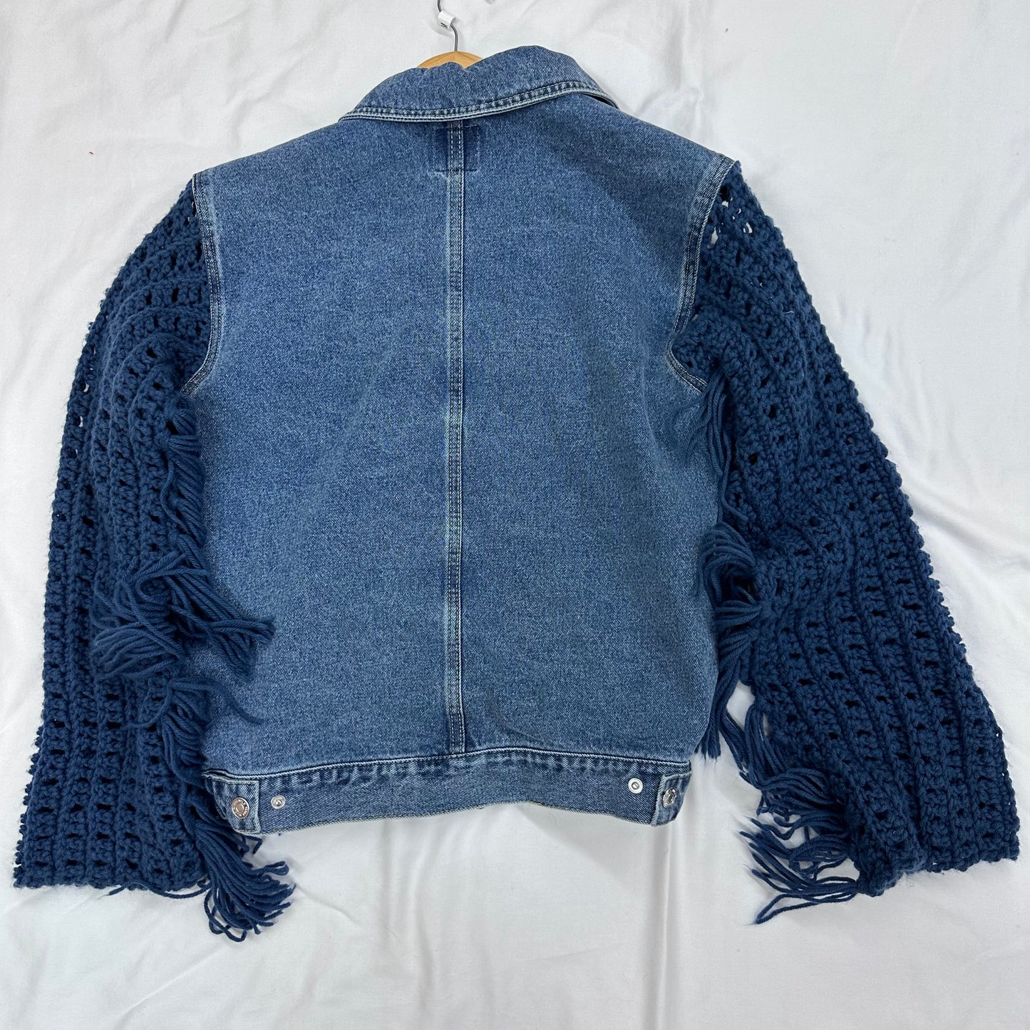 blue on blue crochet zip denim jacket