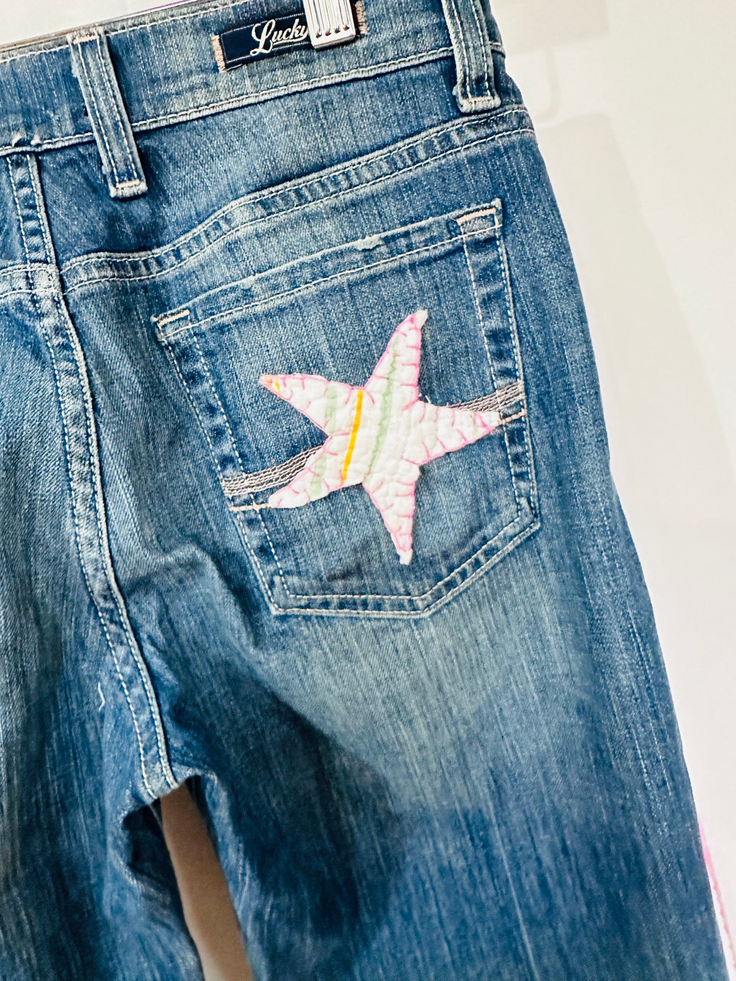 deep blue striped quilted bell bottoms [6/28] long