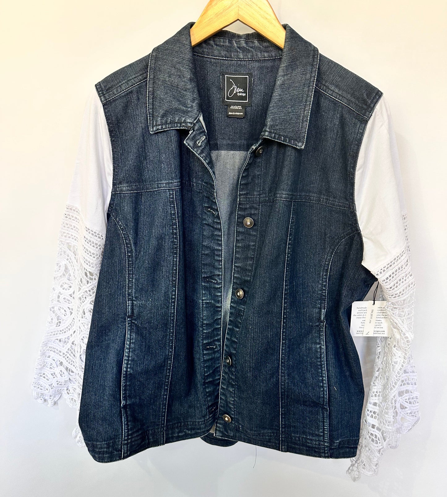 blue black denim + feminine lace bell jacket