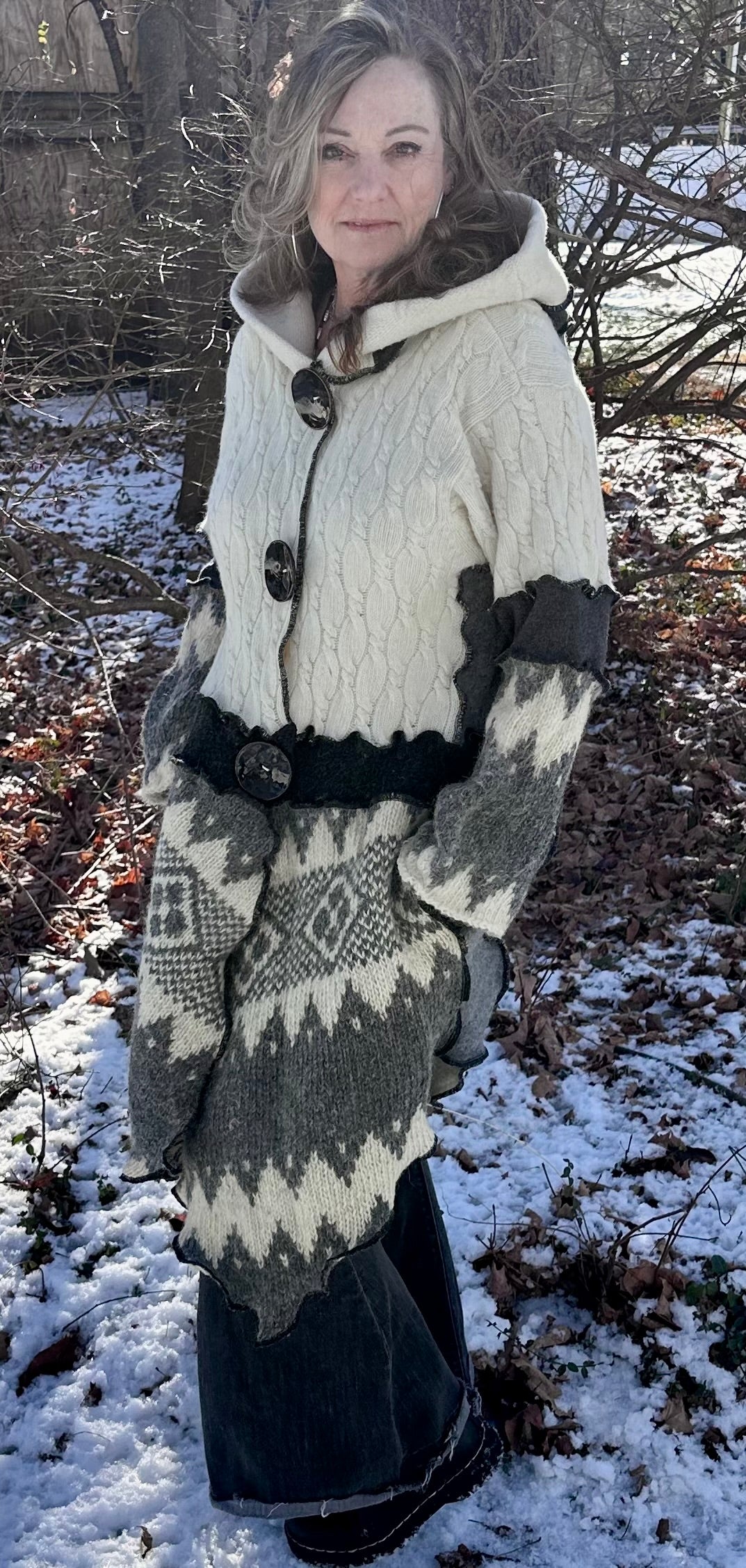 irish cream + gray cozy fun sweater coat
