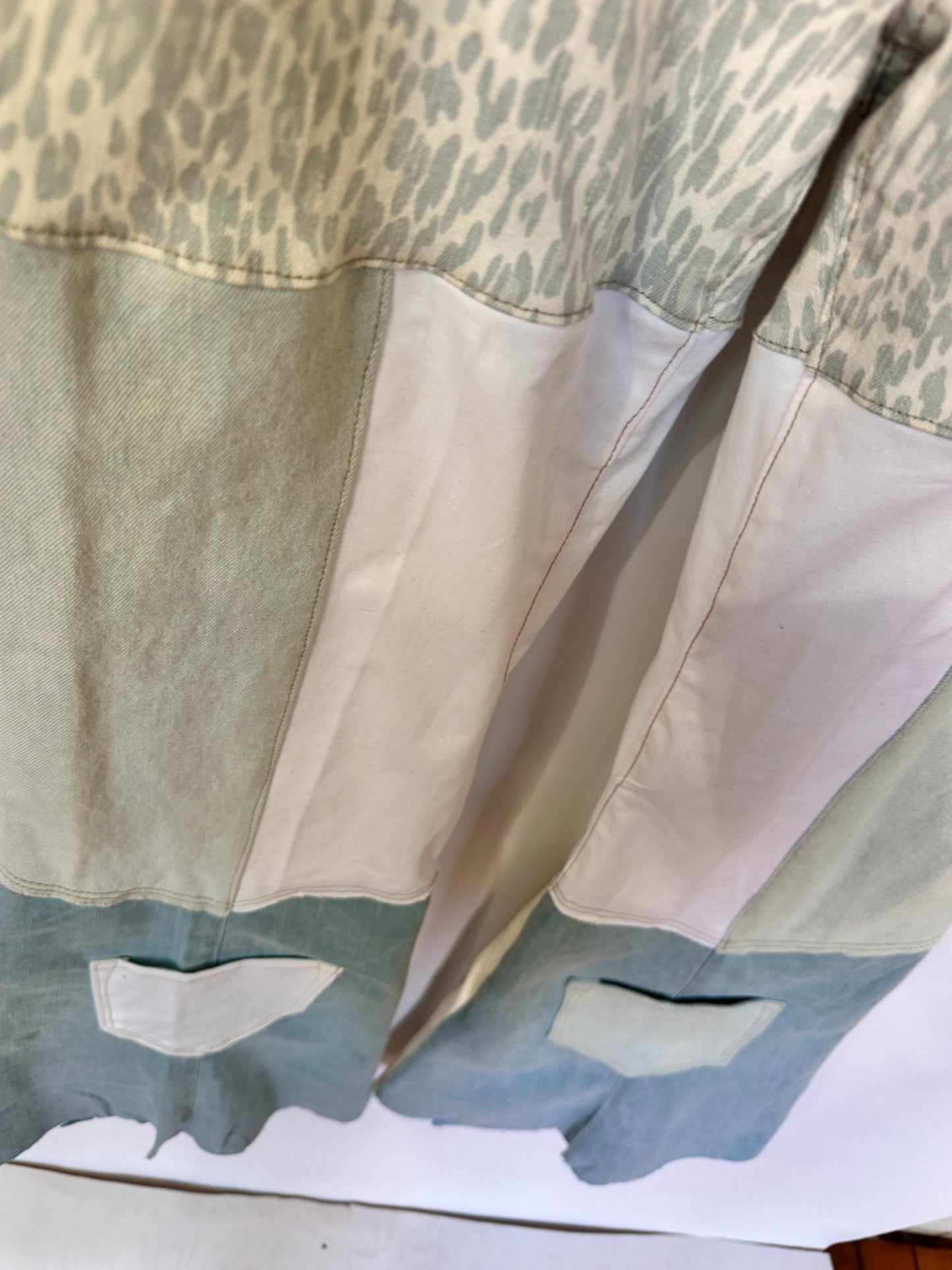 mid rise off white + light teal bell bottom jeans [6/28]