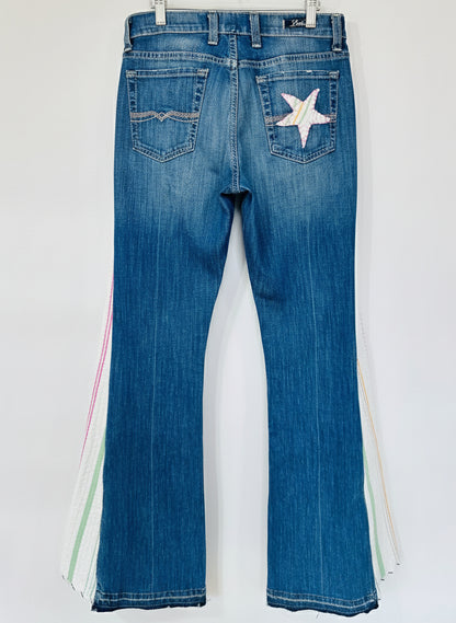 deep blue striped quilted bell bottoms [6/28] long